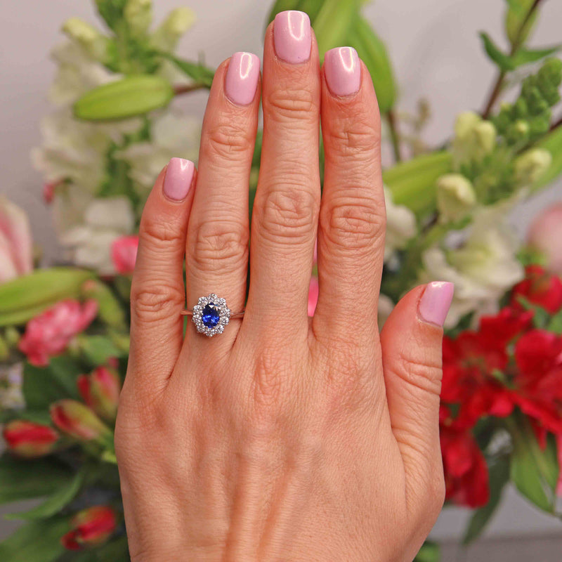 Ellibelle Jewellery 18ct White Gold Sapphire & Diamond Oval Cluster Engagement Ring