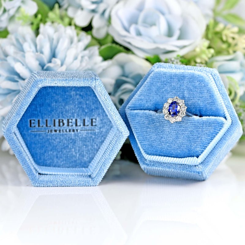 Ellibelle Jewellery 18ct White Gold Sapphire & Diamond Oval Cluster Engagement Ring