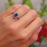 Ellibelle Jewellery 18ct White Gold Sapphire & Diamond Oval Cluster Engagement Ring
