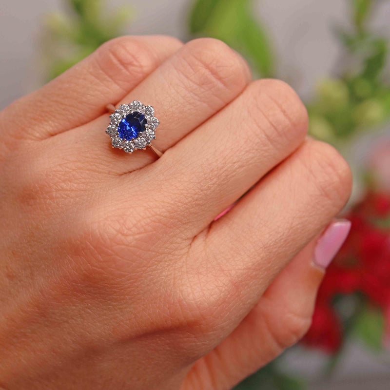 Ellibelle Jewellery 18ct White Gold Sapphire & Diamond Oval Cluster Engagement Ring