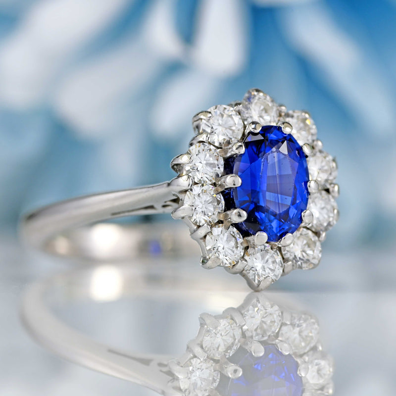 Ellibelle Jewellery 18ct White Gold Sapphire & Diamond Oval Cluster Engagement Ring