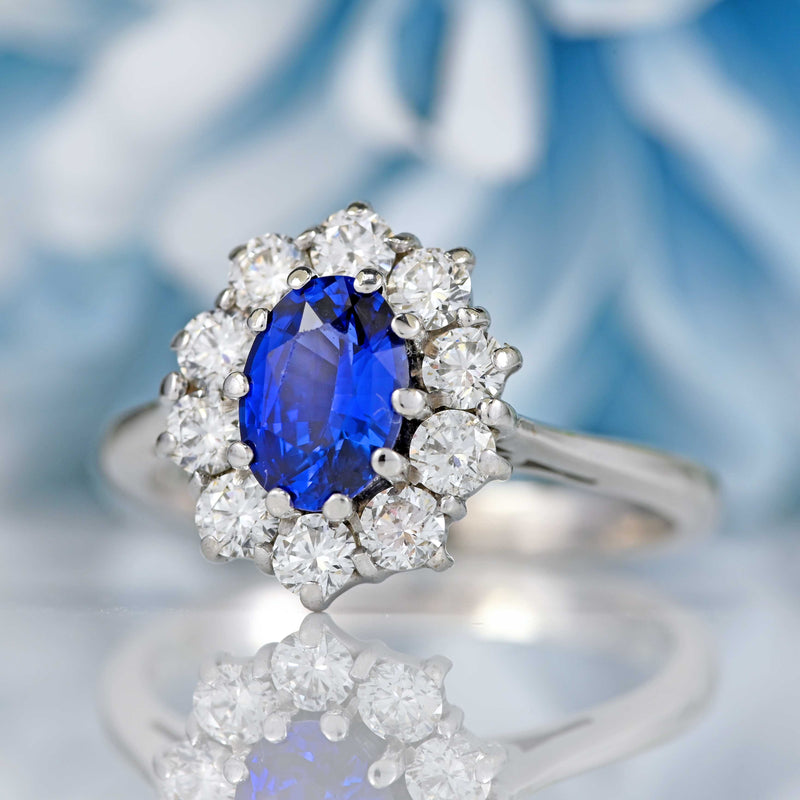 Ellibelle Jewellery 18ct White Gold Sapphire & Diamond Oval Cluster Engagement Ring
