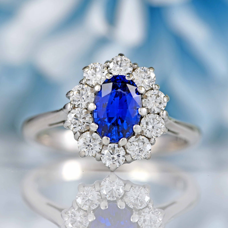 Ellibelle Jewellery 18ct White Gold Sapphire & Diamond Oval Cluster Engagement Ring