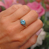 Ellibelle Jewellery 1930s Blue Zircon & Diamond 18ct Gold Platinum Ring