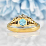 Ellibelle Jewellery 1930s Blue Zircon & Diamond 18ct Gold Platinum Ring