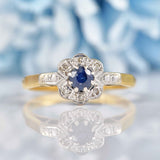 Ellibelle Jewellery 1940s Sapphire & Diamond 18ct Gold Daisy Ring