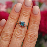 Ellibelle Jewellery 1950s Blue Zircon & Diamond Three-Stone Bypass Ring