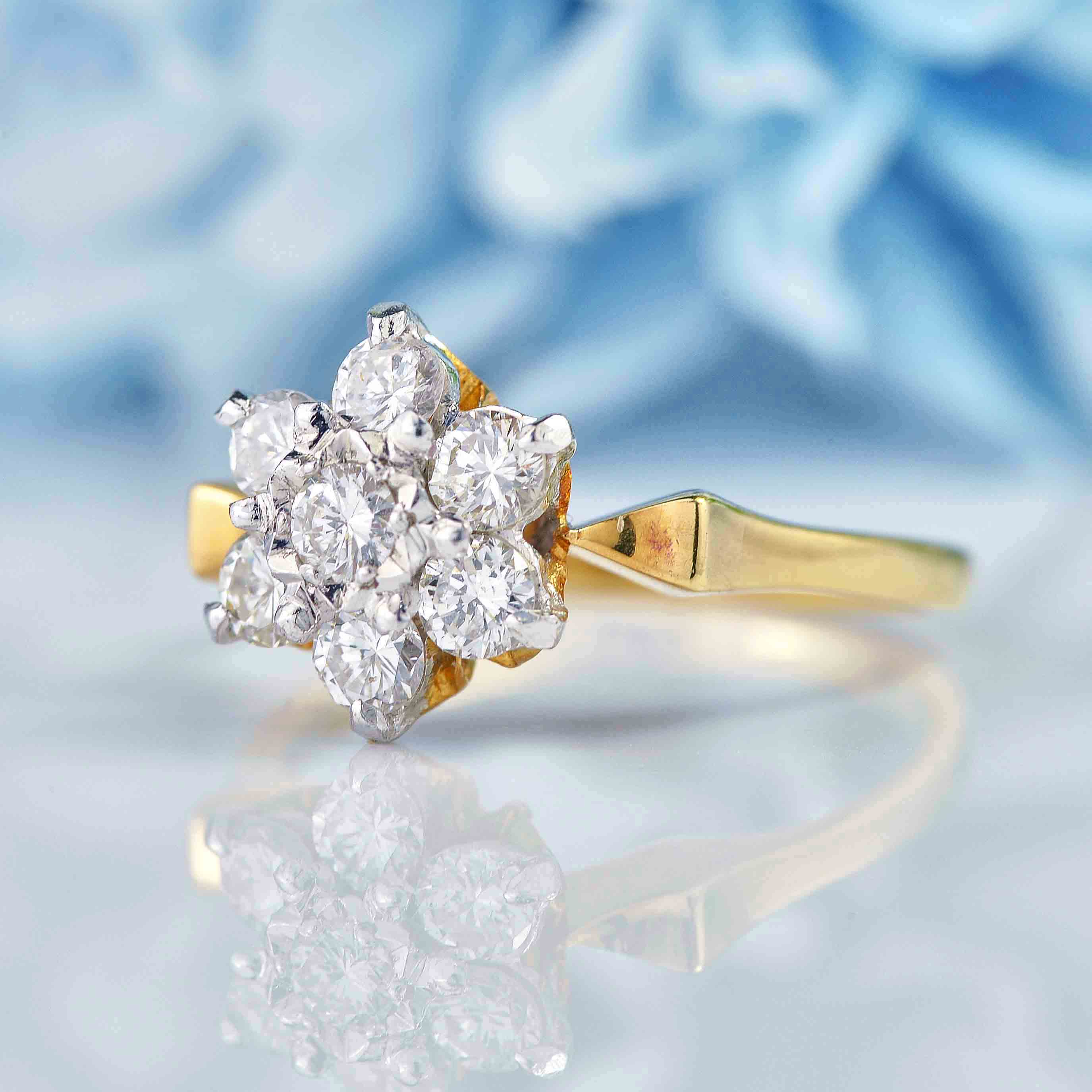 Ellibelle Jewellery 1970s 18ct Gold Diamond Flower Daisy Cluster Ring (0.70cts)