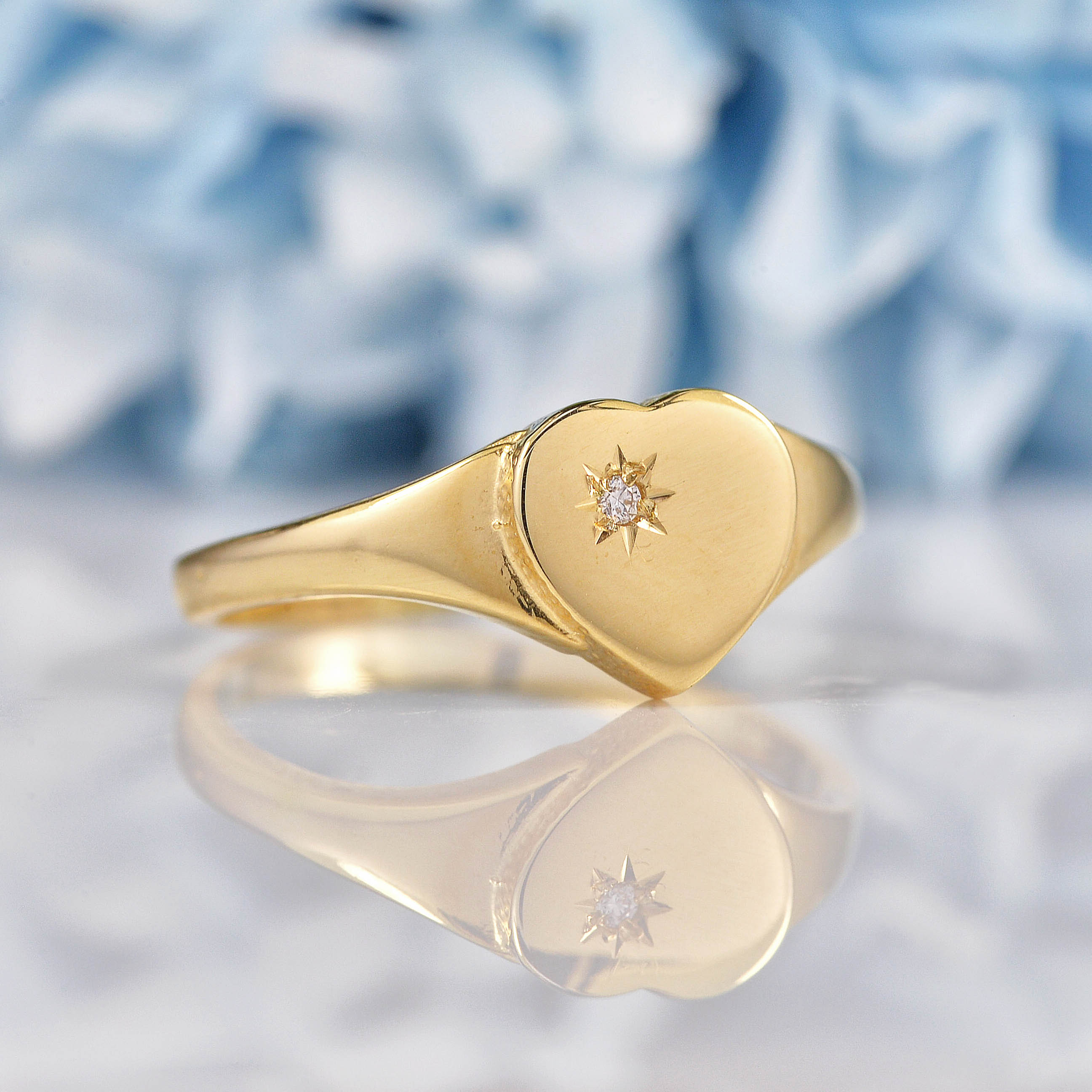 9ct Gold Diamond Set Heart Signet Ring - Main Image