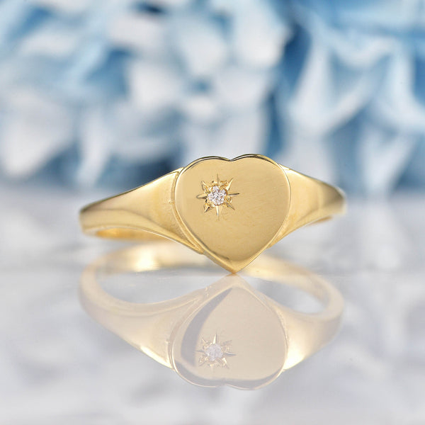 Ellibelle Jewellery 9ct Gold Diamond Set Heart Signet Ring