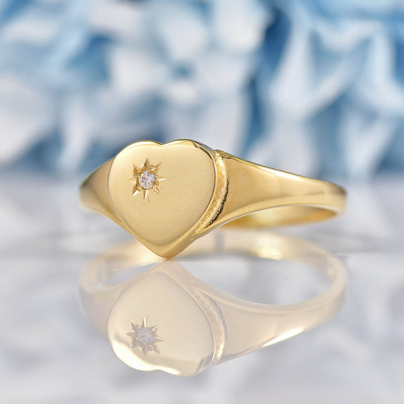 Ellibelle Jewellery 9ct Gold Diamond Set Heart Signet Ring