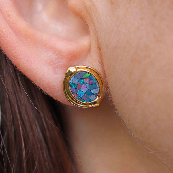 Ellibelle Jewellery 9ct Gold Mosaic Opal Stud Earrings