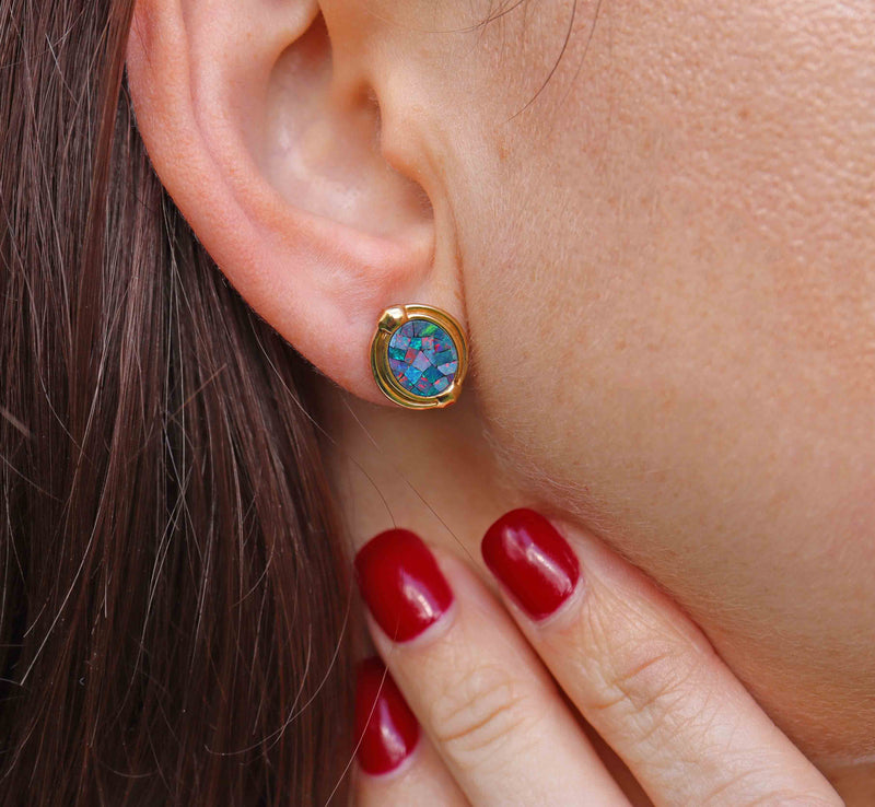 Ellibelle Jewellery 9ct Gold Mosaic Opal Stud Earrings