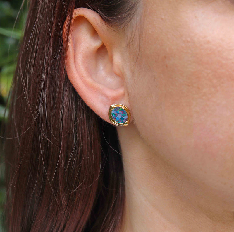 Ellibelle Jewellery 9ct Gold Mosaic Opal Stud Earrings