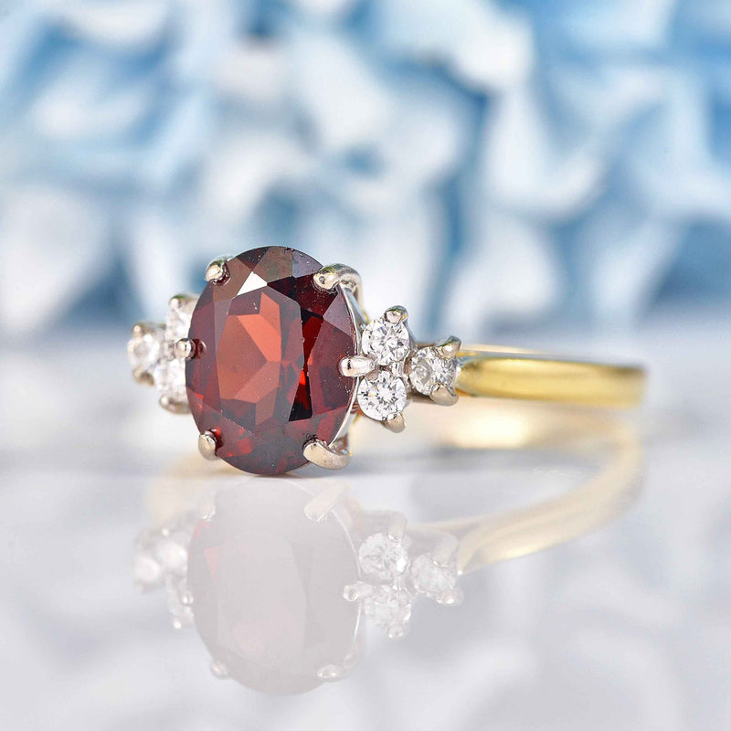 Ellibelle Jewellery Almandine Garnet & Diamond 18ct Gold Engagement Ring