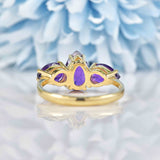 Ellibelle Jewellery Amethyst 9ct Gold Pear-Shaped Trilogy Ring