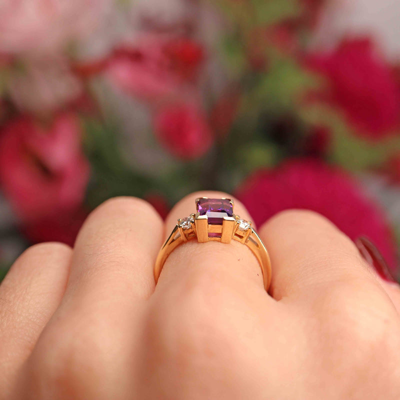 Ellibelle Jewellery Amethyst & Diamond 18ct Gold Three-Stone ring