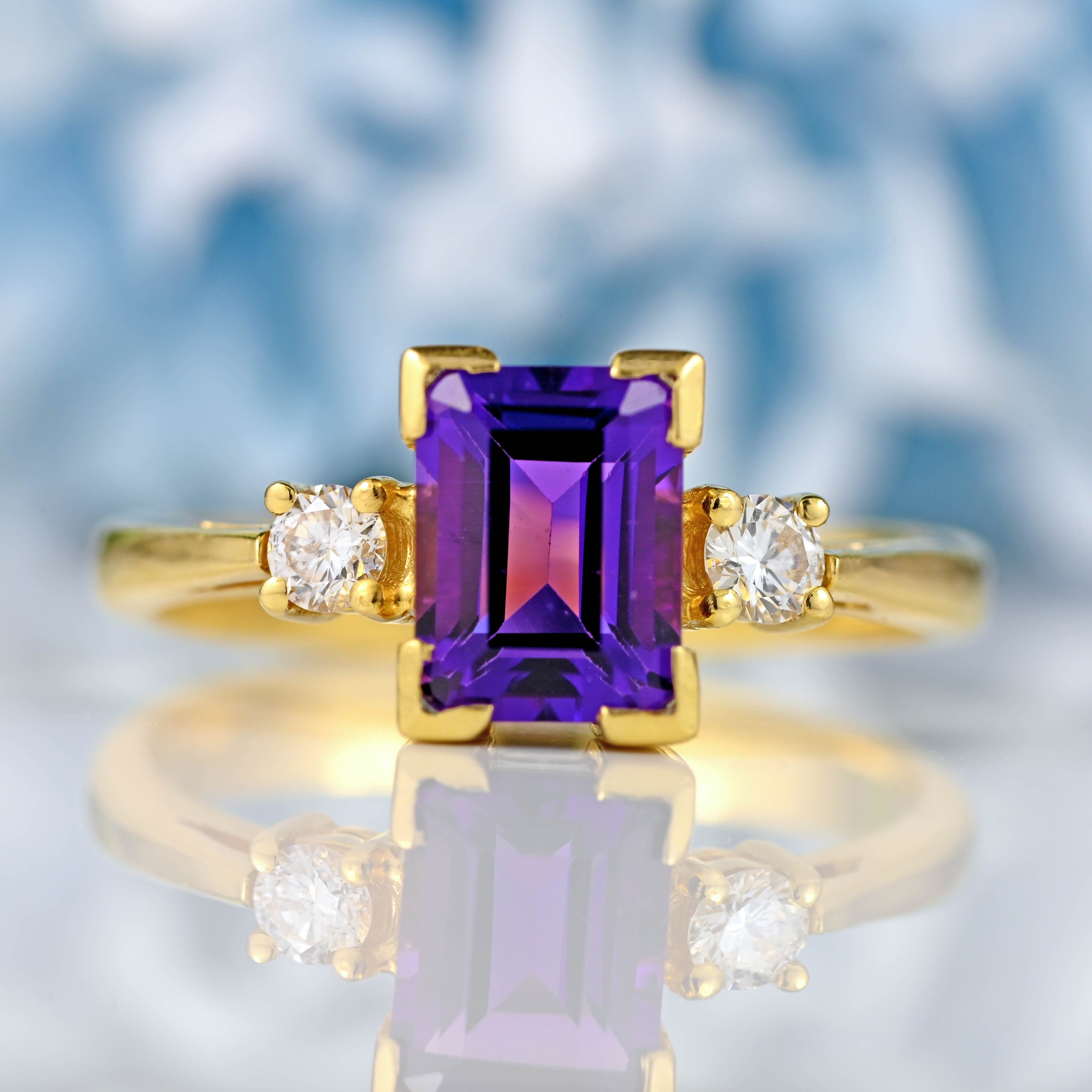 Ellibelle Jewellery Amethyst & Diamond 18ct Gold Three-Stone ring