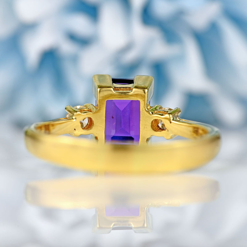 Ellibelle Jewellery Amethyst & Diamond 18ct Gold Three-Stone ring