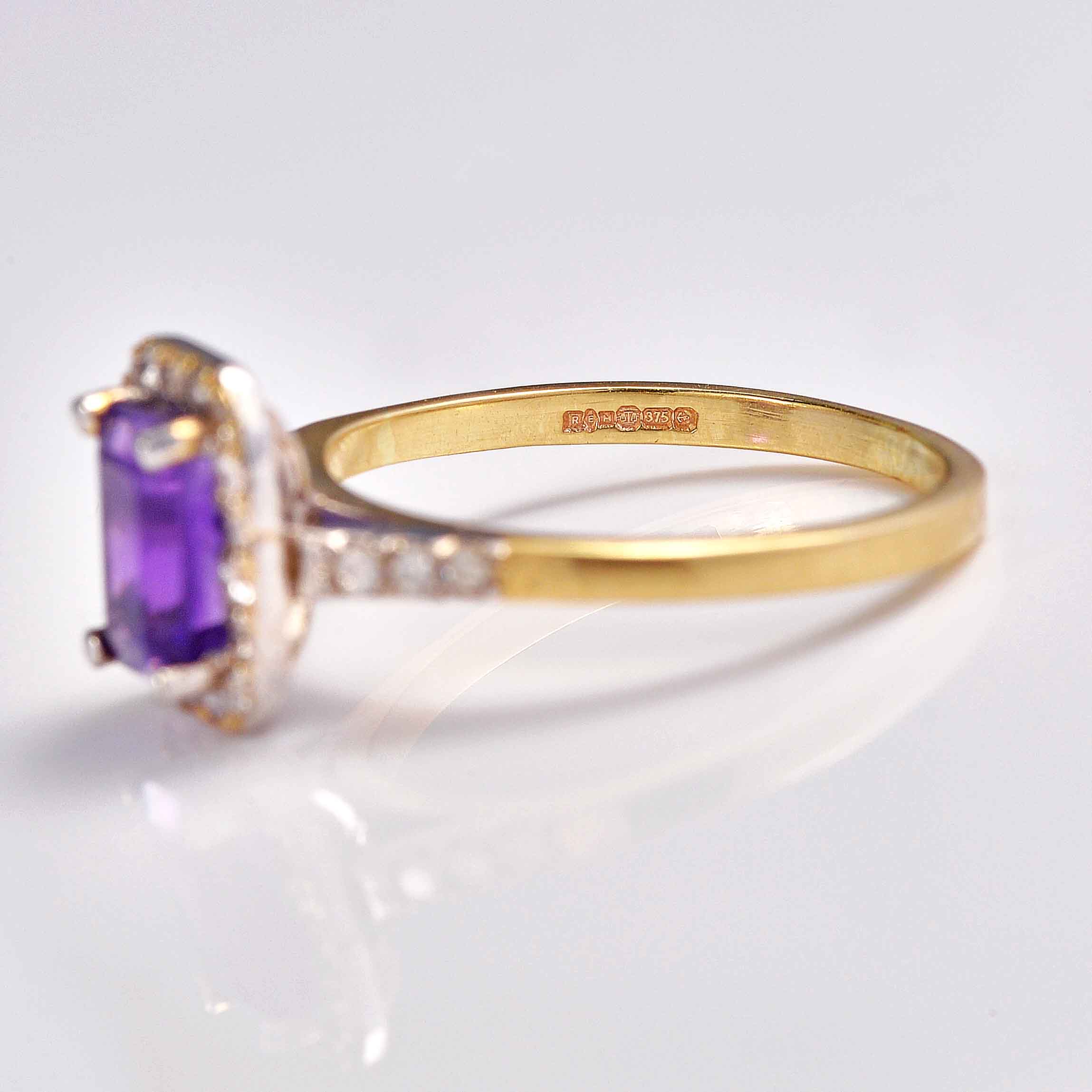 Ellibelle Jewellery Amethyst & Diamond 9ct Gold Panel Ring