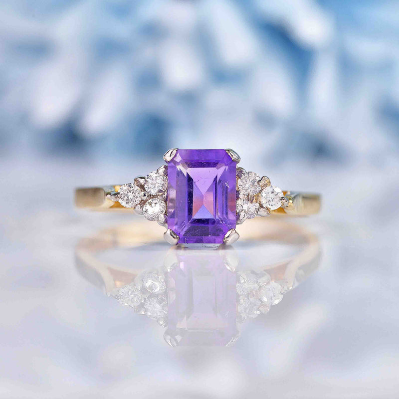 Ellibelle Jewellery Amethyst & Diamond 9ct Gold Seven-Stone Ring