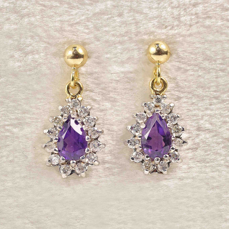 Ellibelle Jewellery Amethyst & Diamond 9ct Gold Teardrop Cluster Earrings