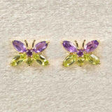 Ellibelle Jewellery Amethyst & Peridot 9ct Gold Butterfly Stud Earrings