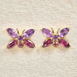 Ellibelle Jewellery Amethyst & Rhodolite Garnet 9ct Gold Butterfly Stud Earrings