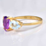 Ellibelle Jewellery Amethyst & Topaz 9ct Gold Pear-Shaped Trilogy Ring