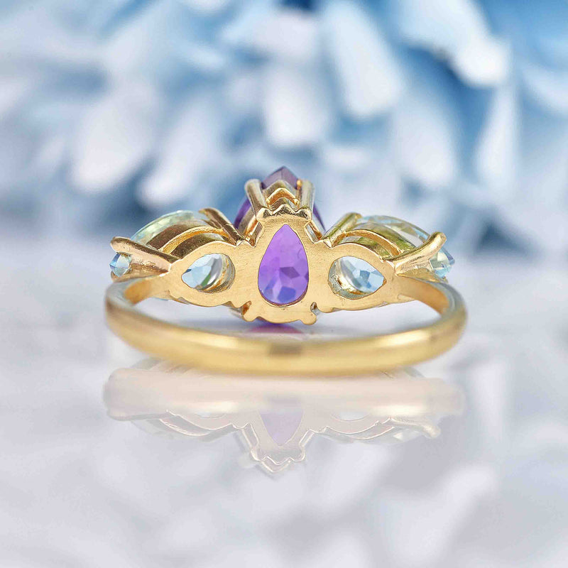 Ellibelle Jewellery Amethyst & Topaz 9ct Gold Pear-Shaped Trilogy Ring