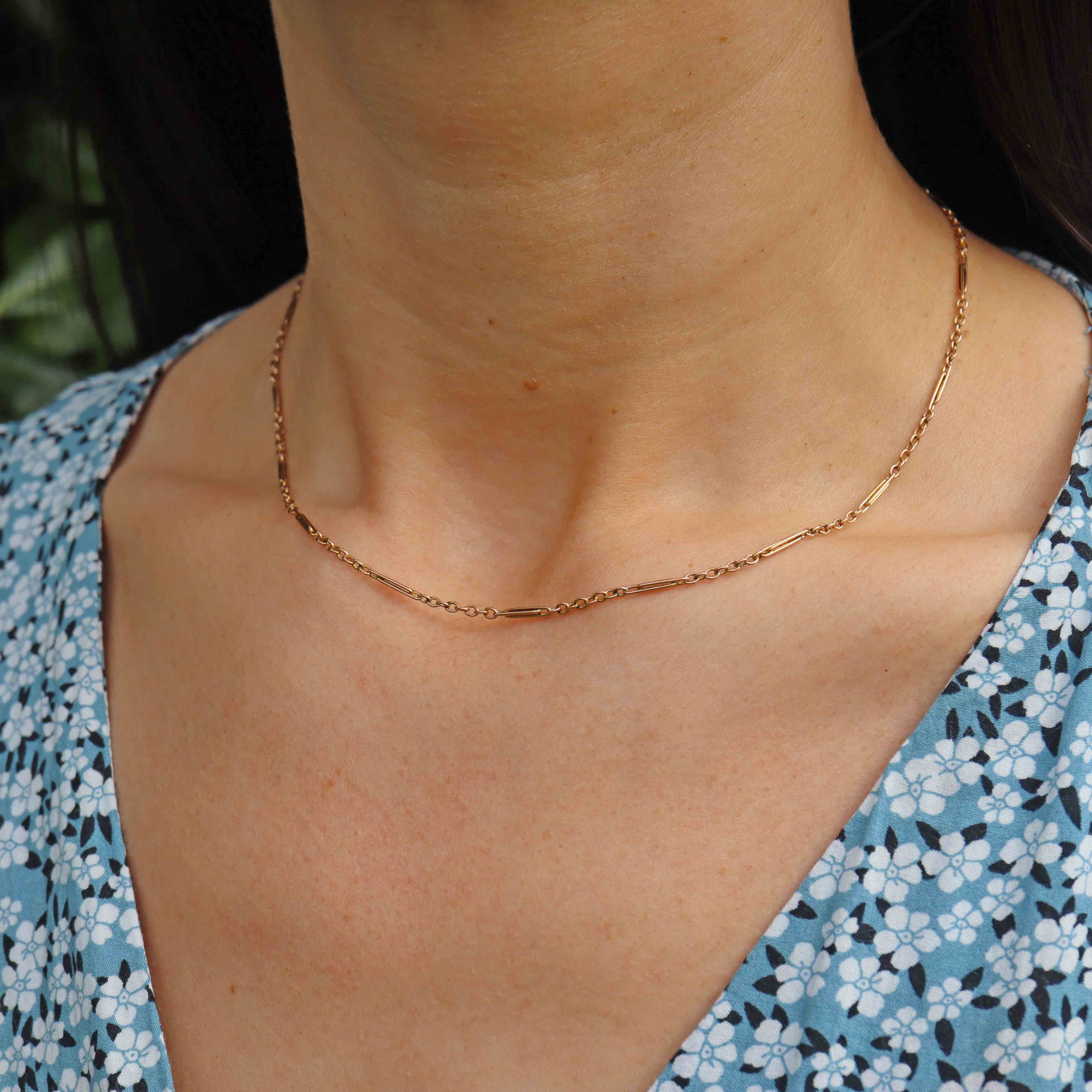 Antique 16 Inch 9ct Rose Gold Oval Bar Link Chain Necklace