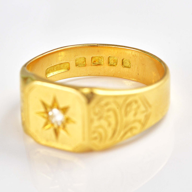 Ellibelle Jewellery Antique 18ct Gold Diamond Starburst Gypsy Ring - London 1929