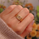 Ellibelle Jewellery Antique 18ct Gold Diamond Starburst Gypsy Ring - London 1932