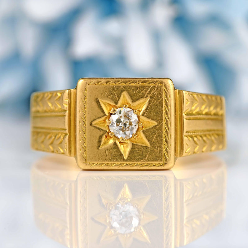 Ellibelle Jewellery Antique 18ct Gold Diamond Starburst Gypsy Ring - London 1932