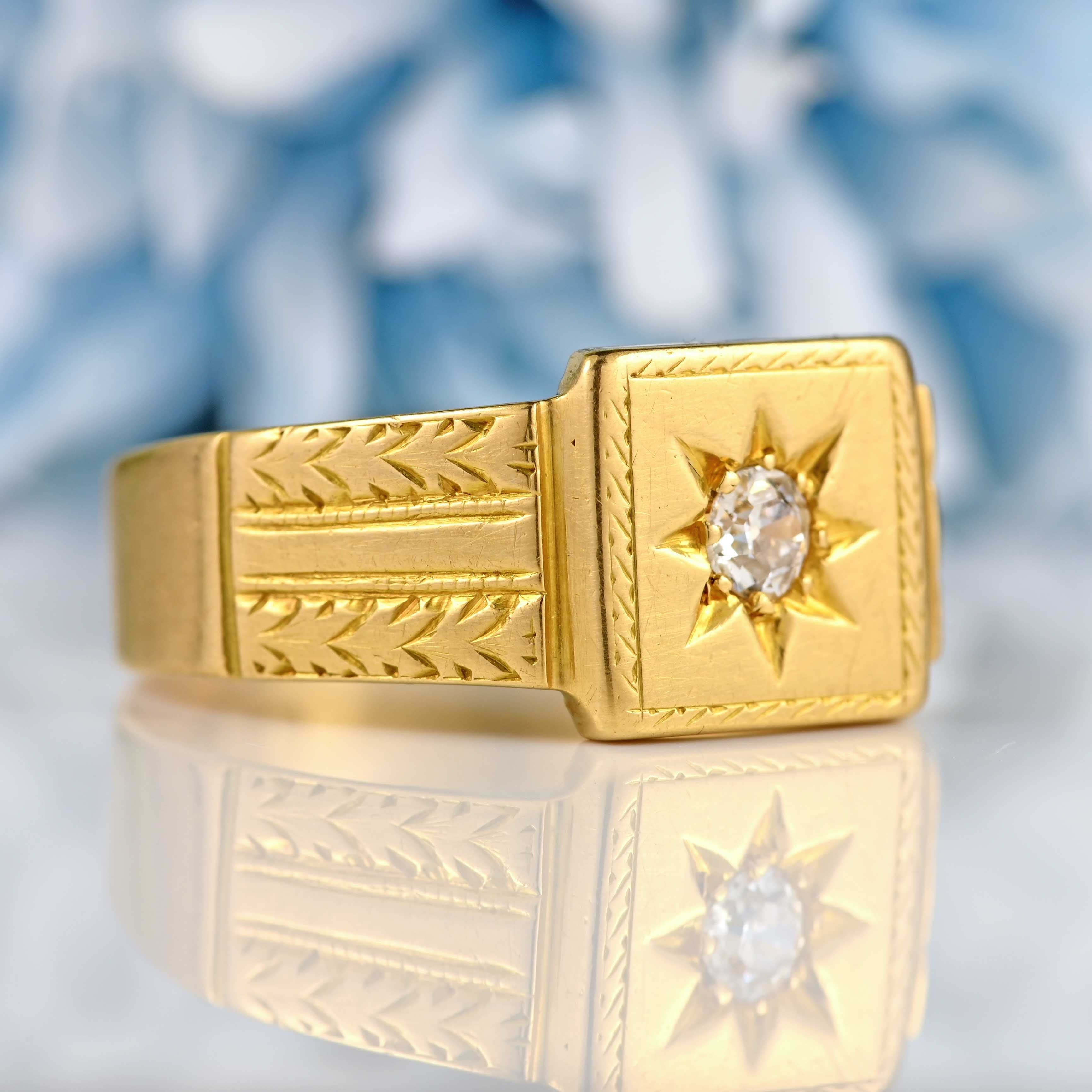 Ellibelle Jewellery Antique 18ct Gold Diamond Starburst Gypsy Ring - London 1932