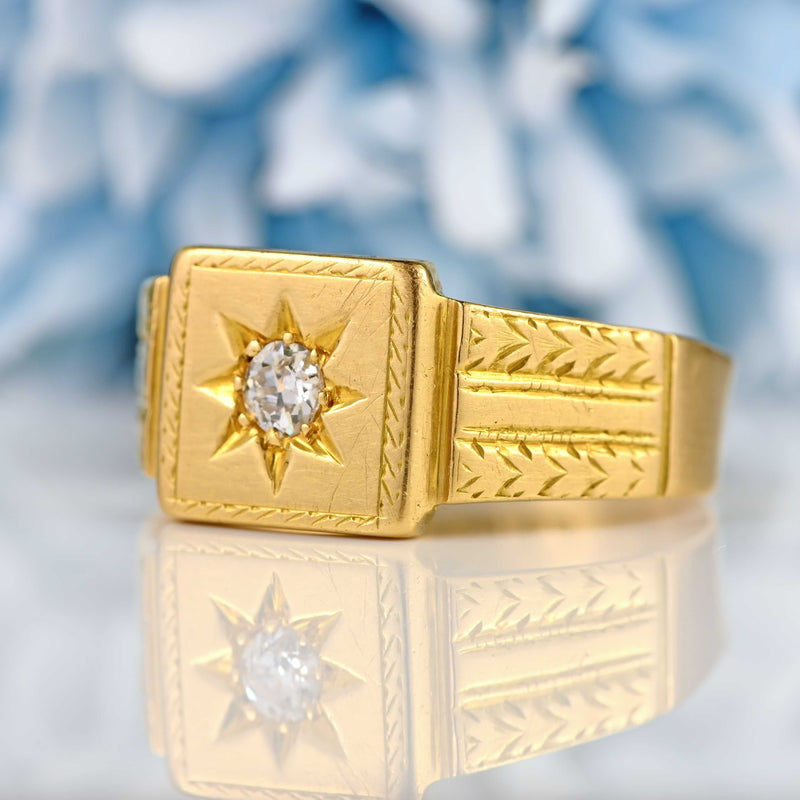 Ellibelle Jewellery Antique 18ct Gold Diamond Starburst Gypsy Ring - London 1932