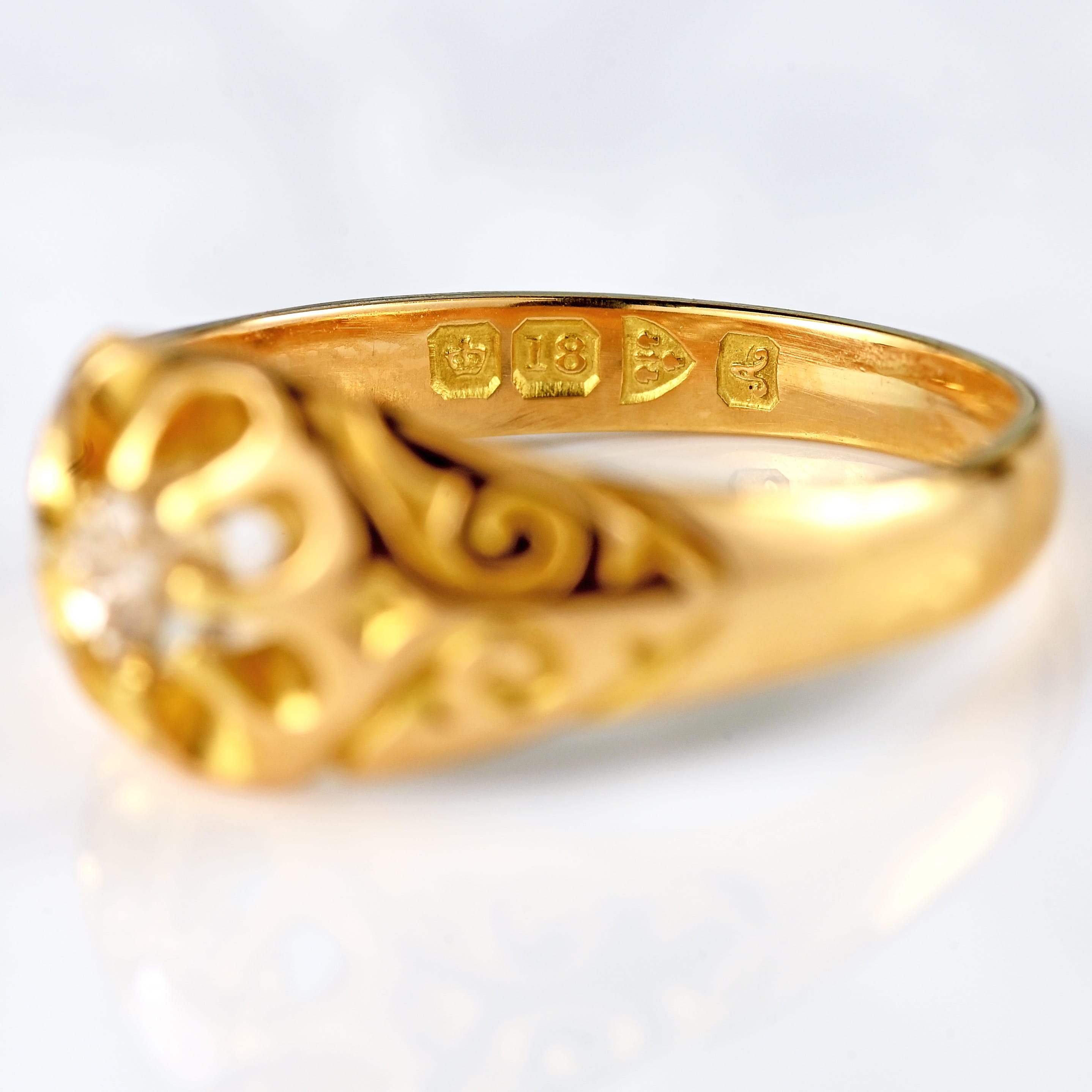 Ellibelle Jewellery Antique 18ct Gold Old-Mine-Cut Diamond Solitaire Ring