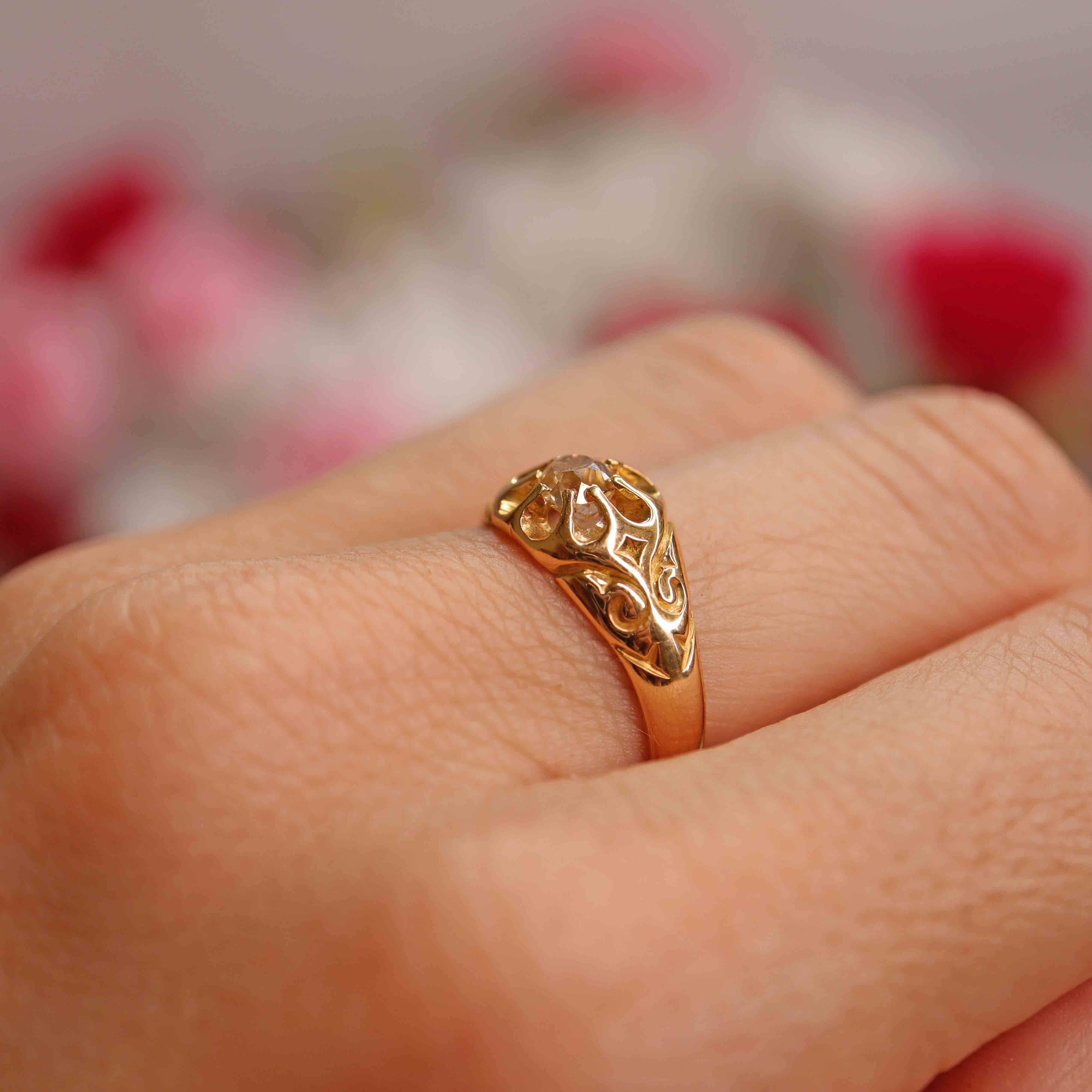 Ellibelle Jewellery Antique 18ct Gold Old-Mine-Cut Diamond Solitaire Ring