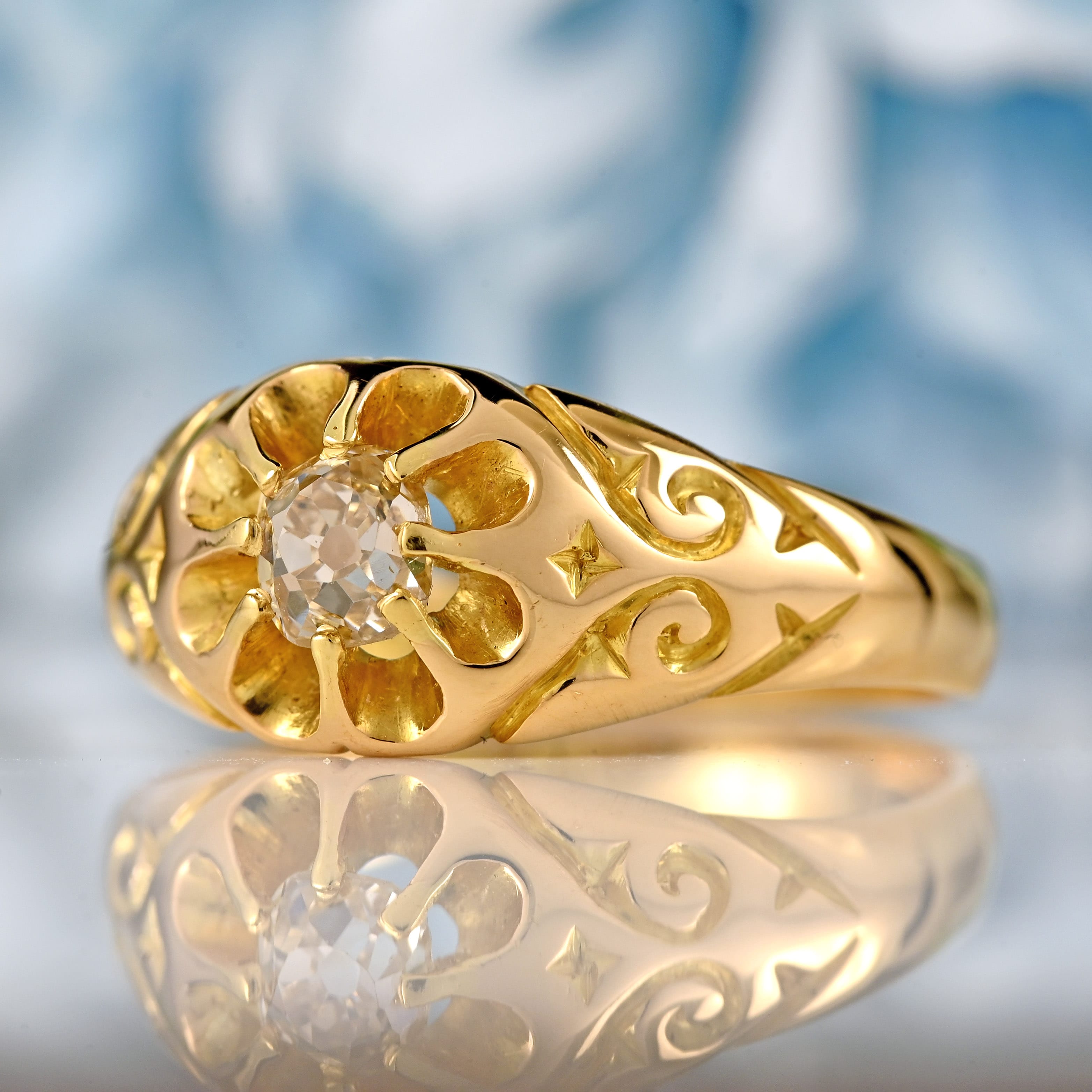 Ellibelle Jewellery Antique 18ct Gold Old-Mine-Cut Diamond Solitaire Ring