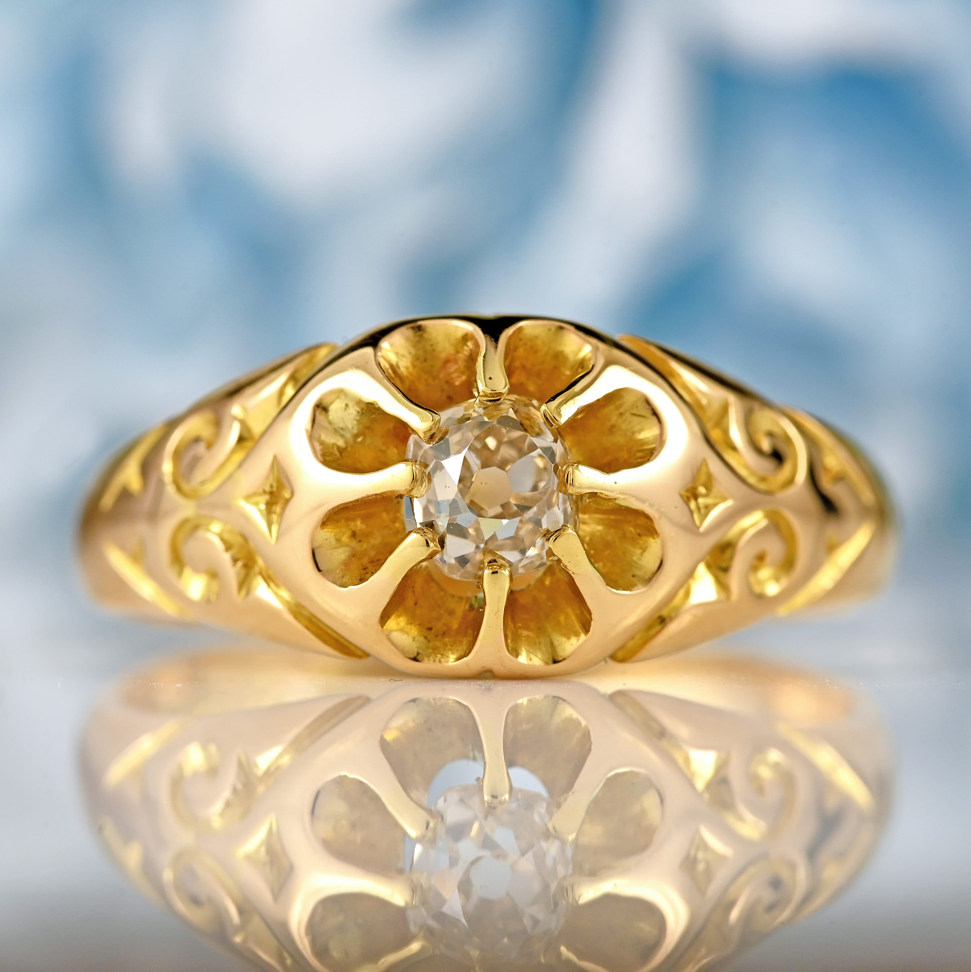 Ellibelle Jewellery Antique 18ct Gold Old-Mine-Cut Diamond Solitaire Ring