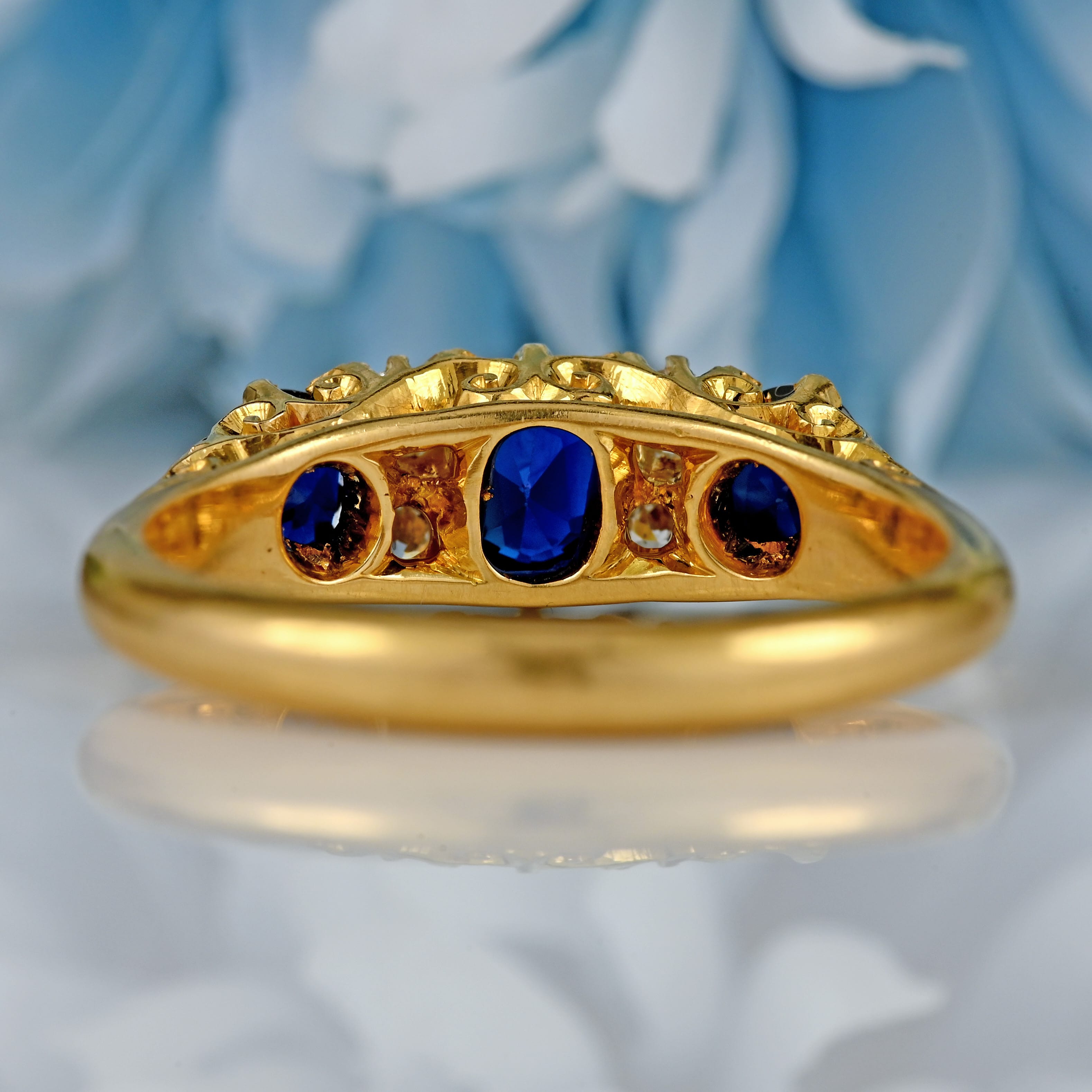 Ellibelle Jewellery Antique 1918 Edwardian Sapphire & Diamond 18ct Gold Engagement Ring
