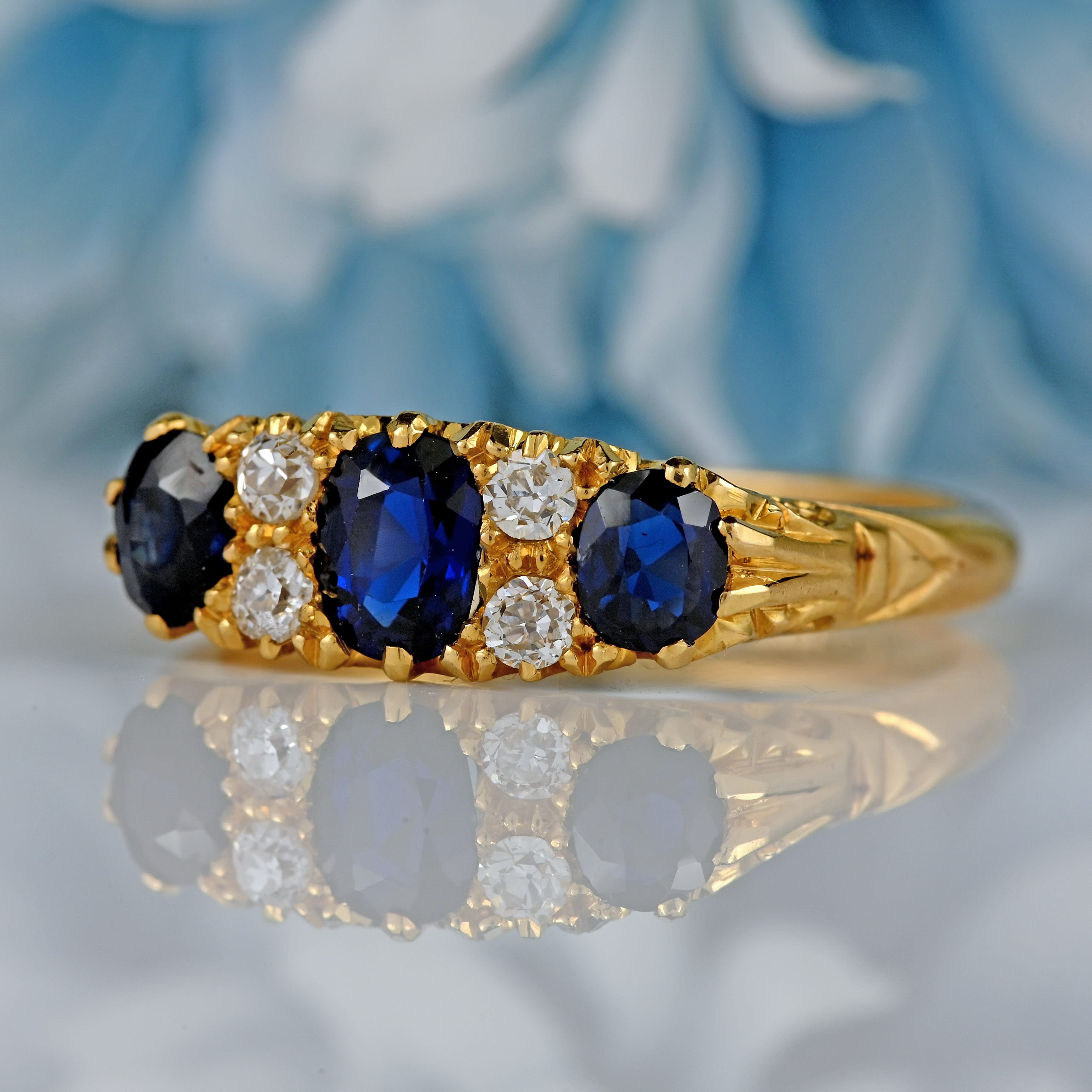 Ellibelle Jewellery Antique 1918 Edwardian Sapphire & Diamond 18ct Gold Engagement Ring