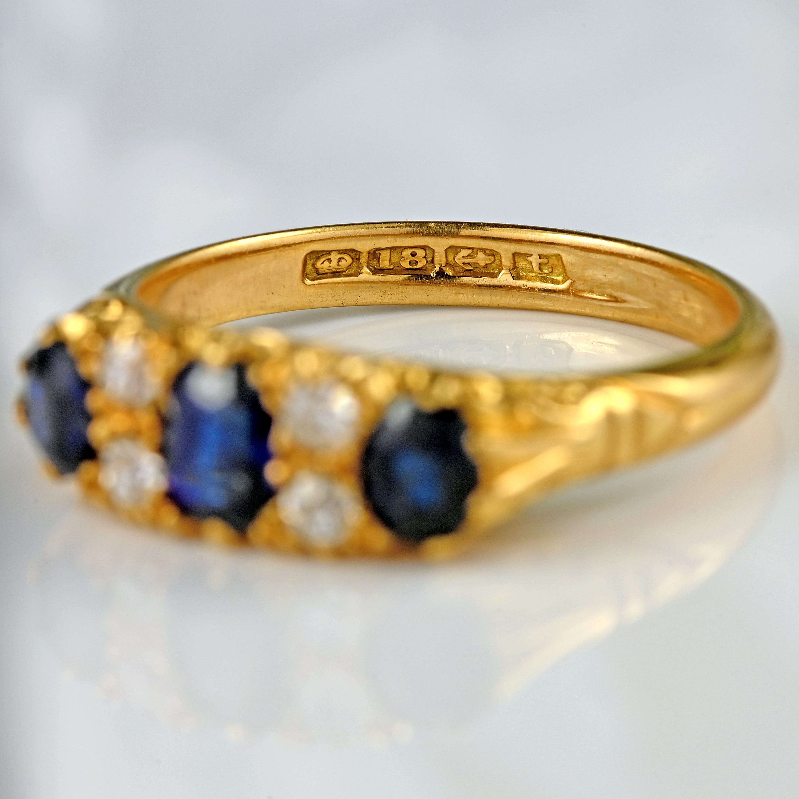 Ellibelle Jewellery Antique 1918 Edwardian Sapphire & Diamond 18ct Gold Engagement Ring