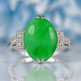 Ellibelle Jewellery Antique Art Deco Green Jade & Diamond Platinum Ring