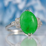 Ellibelle Jewellery Antique Art Deco Green Jade & Diamond Platinum Ring