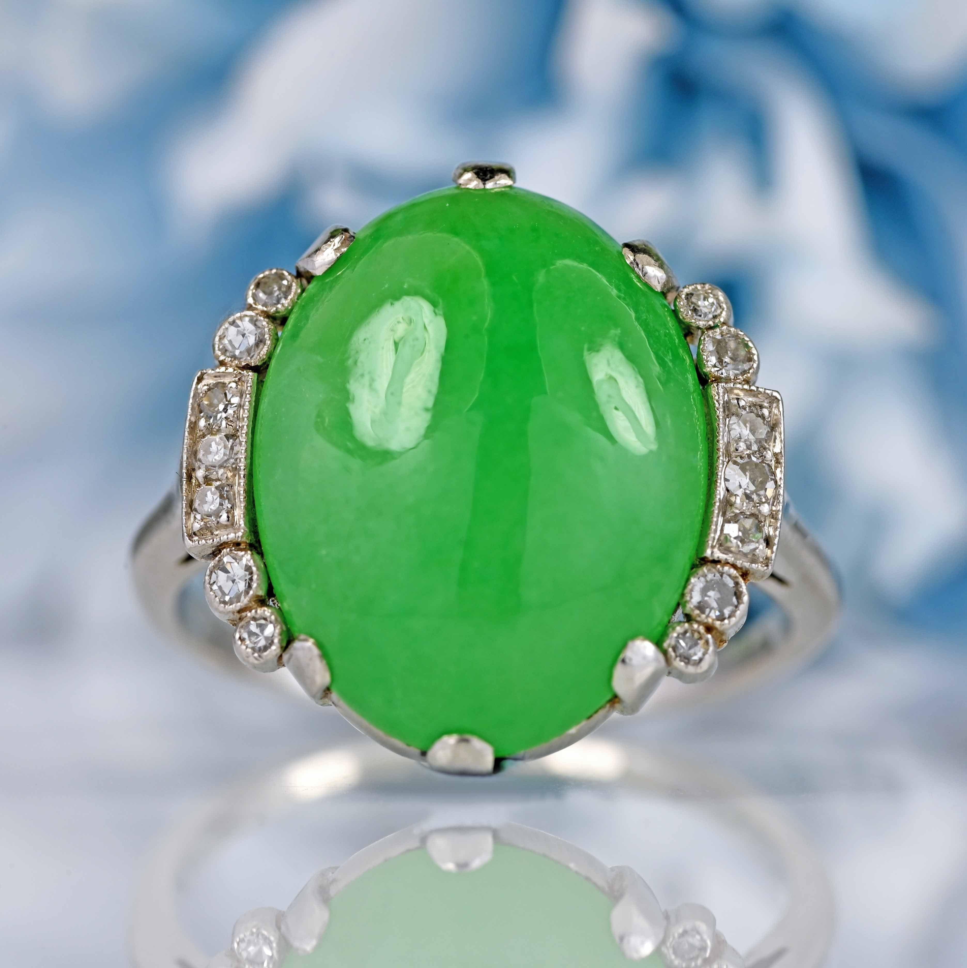 Ellibelle Jewellery Antique Art Deco Jade & Diamond Platinum Ring