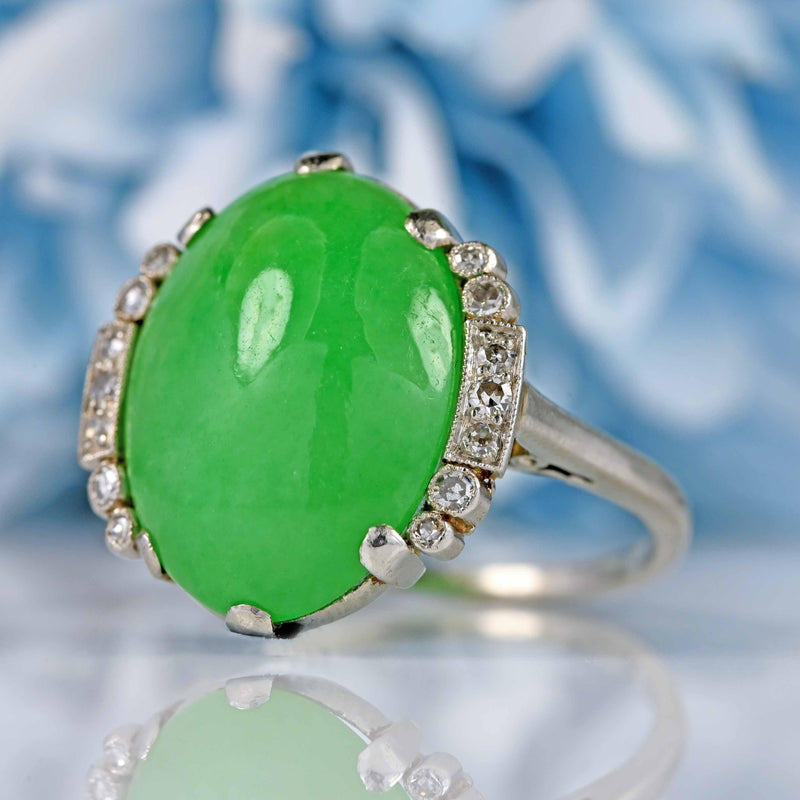 Ellibelle Jewellery Antique Art Deco Jade & Diamond Platinum Ring