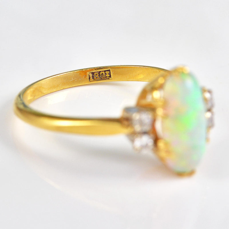 Ellibelle Jewellery Antique Art Deco Opal & Diamond Gold Engagement Ring