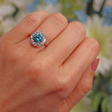 Ellibelle Jewellery Antique Blue Zircon & Old-Cut Diamond Gold Cluster Ring