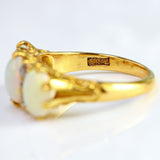 Ellibelle Jewellery Antique Edwardian 18ct Gold Three-Stone Opal & Diamond Ring